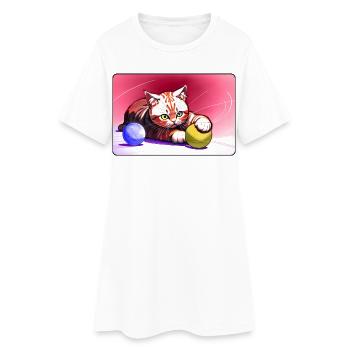 Rotgestreiftes Tigerkätzchen - Frauen T-Shirt-Kleid - Weiß - Vorne