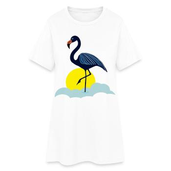 Blauer Flamingo - Frauen T-Shirt-Kleid - Weiß - Vorne