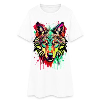 Loup coloré - Loup coloré - J’aime les loups - Robe T-shirt Femme - blanc - Devant