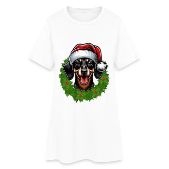 Weihnachten & Dackel | Festlich für Hundefreunde - Frauen T-Shirt-Kleid - Weiß - Vorne