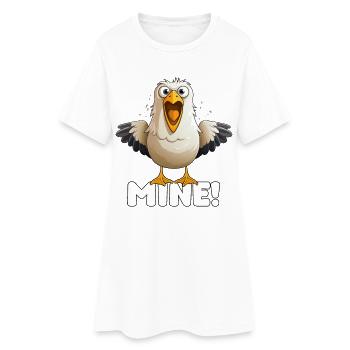 MINE! – Freche Möwe Cartoon, Strand Humor - Frauen T-Shirt-Kleid - Weiß - Vorne