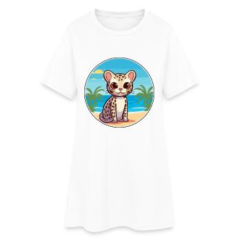Ozelot Aquarell Cartoon Kawaii Clipart Tier - Frauen T-Shirt-Kleid - Weiß - Vorne