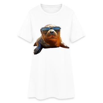 Robbe mit Sonnenbrille Seehund Walross Süße Robben - Frauen T-Shirt-Kleid - Weiß - Vorne