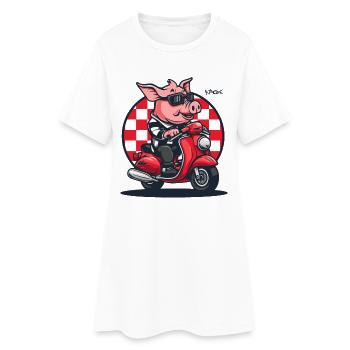 Auf meinem Roller unterwegs: Das Moped Schwein - Frauen T-Shirt-Kleid - Weiß - Vorne