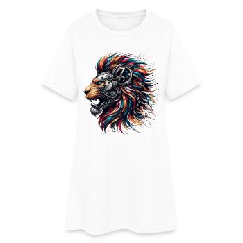 Lion Cyborg Robot Page cadeau - Robe T-shirt Femme - blanc - Devant