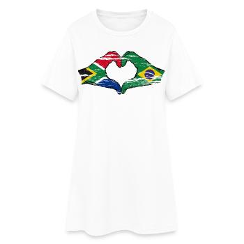 Afrique du Sud Brésil Drapeau Mains Coeur Forme D’occasion - Robe T-shirt Femme - blanc - Devant