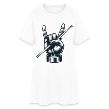 Drummer, Drummer, Band, Metal Pose, French Fries, Fork - Women’s T-Shirt Dress - white - Front