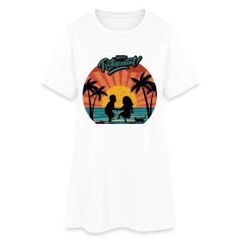 Guesthouse couple dancing happily sunset palm trees - Women’s T-Shirt Dress - white - Front