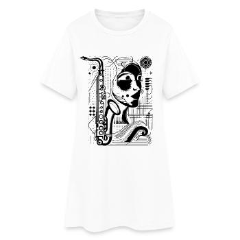 Saxophoniste féminine Graphique - Robe T-shirt Femme - blanc - Devant