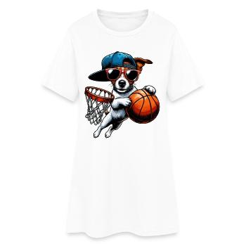 Jack Russell Basketball Sunglasses Cap Design - Women’s T-Shirt Dress - white - Front