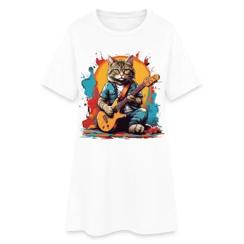 Chat avec guitare - Robe T-shirt Femme - blanc - Devant