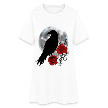 Schwarzer Rabe rote Rosen Vollmond - Frauen T-Shirt-Kleid - Weiß - Vorne