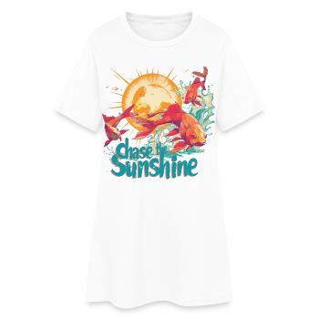 À la poursuite du soleil, Poissons, le soleil dans un style rétro - Robe T-shirt Femme - blanc - Devant
