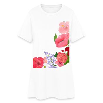 Sommer Blüten Motiv Flower Power - Frauen T-Shirt-Kleid - Weiß - Vorne