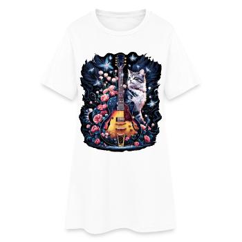 Musicien Guitare Guitariste Flowers Cat Dreams - Robe T-shirt Femme - blanc - Devant