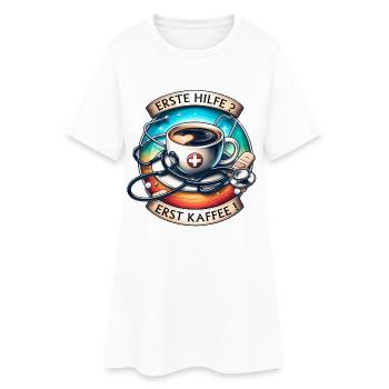 Humorous coffee art with first aid motif - Women’s T-Shirt Dress - white - Front