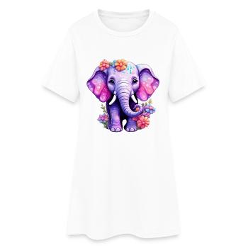 Elefant Elefanten Motiv - Frauen T-Shirt-Kleid - Weiß - Vorne