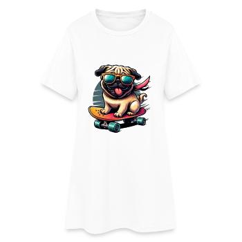 Chien carlin patineur - Robe T-shirt Femme - blanc - Devant