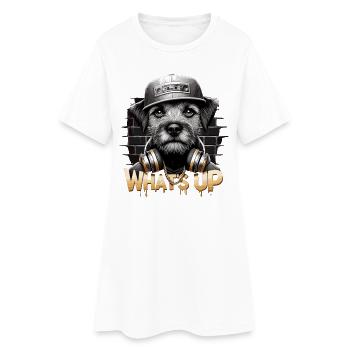 Border Terrier Cadeau d’écouteurs What’s Up - Robe T-shirt Femme - blanc - Devant