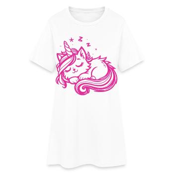 Chat licorne endormi (rose) - Robe T-shirt Femme - blanc - Devant