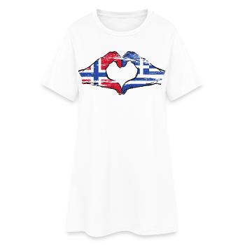 Norvège Grèce Drapeau Mains Coeur Utilisé - Robe T-shirt Femme - blanc - Devant