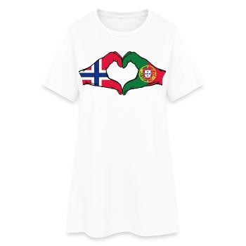 Norvège Portugal Drapeau Mains Coeur Forme - Robe T-shirt Femme - blanc - Devant