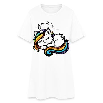 Chat licorne endormi (coloré) - Robe T-shirt Femme - blanc - Devant