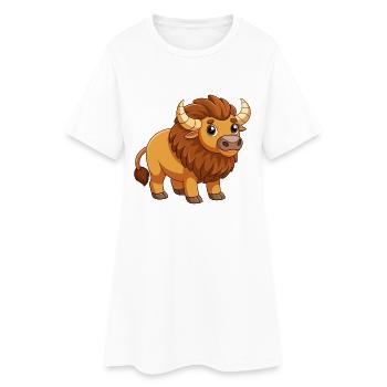 Bison Mignon Mascotte Personnage De Dessin Animé Kawaii - Robe T-shirt Femme - blanc - Devant