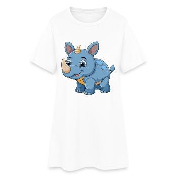 Rhino Cute Mascot Cartoon Character Kawaii - Women’s T-Shirt Dress - white - Front