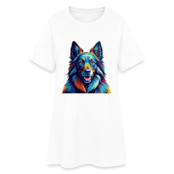 Chien de berger belge race Coloré Dessin animé Kawaii - Robe T-shirt Femme - blanc - Devant