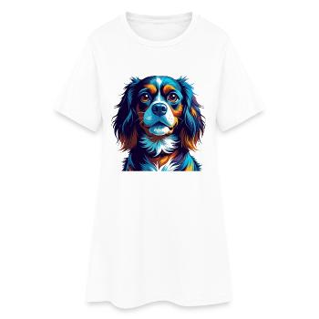 Cavalier Chien Race Coloré Dessin Animé Kawaii - Robe T-shirt Femme - blanc - Devant