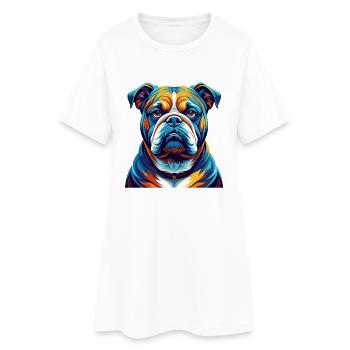 Bouledogue anglais race coloré dessin animé Kawaii - Robe T-shirt Femme - blanc - Devant