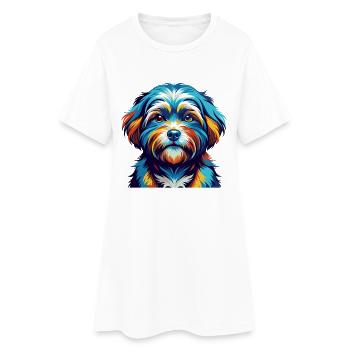 Race de chien maltais Shih Tzu dessin animé coloré Kawaii - Robe T-shirt Femme - blanc - Devant