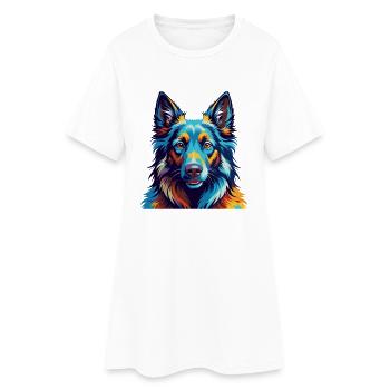 Chien de berger belge race Coloré Dessin animé Kawaii - Robe T-shirt Femme - blanc - Devant