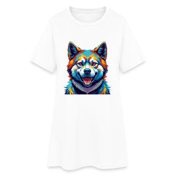 Akita Dog Breed Colorful Watercolor Cartoon Kawaii - Women’s T-Shirt Dress - white - Front