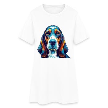 Basset Hound Chien Race Coloré Dessin Animé Kawaii - Robe T-shirt Femme - blanc - Devant