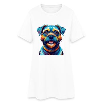 Border Terrier Chien Race Coloré Dessin Animé Kawaii - Robe T-shirt Femme - blanc - Devant