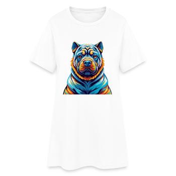 Chinois Shar Pei Chien Race Coloré Dessin Animé Kawaii - Robe T-shirt Femme - blanc - Devant