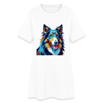 Collie Chien Race Coloré Dessin Animé Kawaii - Robe T-shirt Femme - blanc - Devant