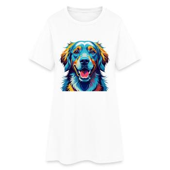Golden Retriever Dog Breed Colorful Cartoon Kawaii - Women’s T-Shirt Dress - white - Front