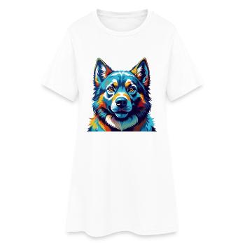 Norwegian Elkhound Dog Breed Cartoon Kawaii - Women’s T-Shirt Dress - white - Front