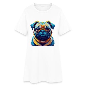 Mops Hund Rasse Buntes Aquarell Karikatur Kawaii - Frauen T-Shirt-Kleid - Weiß - Vorne