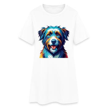 Berger des Pyrénées Race Dessin animé Kawaii - Robe T-shirt Femme - blanc - Devant