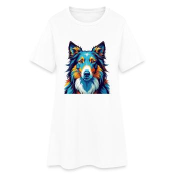 Rough Collie Chien Race Coloré Dessin animé Kawaii - Robe T-shirt Femme - blanc - Devant