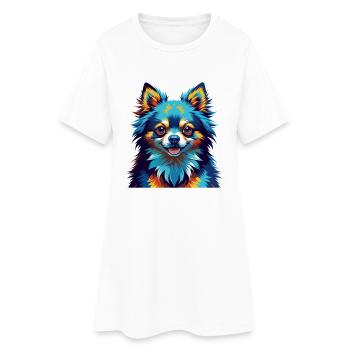 Race de chien poméranien Dessin animé coloré Kawaii - Robe T-shirt Femme - blanc - Devant