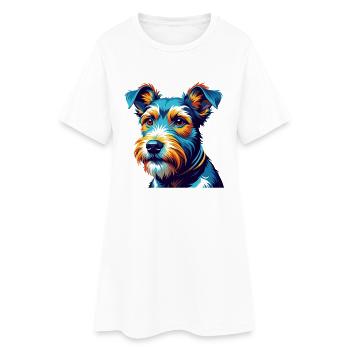 Draht Foxterrier Hunderasse Bunte Karikatur Kawaii - Frauen T-Shirt-Kleid - Weiß - Vorne