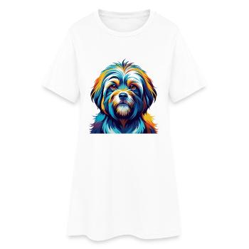 Tibetische Kyi Apso Hunderasse Bunte Karikatur Kawaii - Frauen T-Shirt-Kleid - Weiß - Vorne