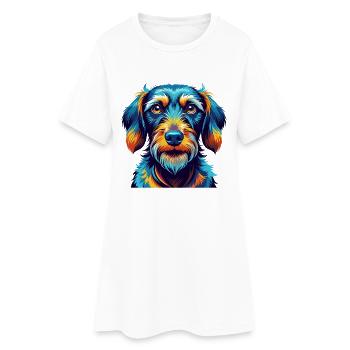 Teckel à poil dur Race Chien Dessin animé Kawaii - Robe T-shirt Femme - blanc - Devant