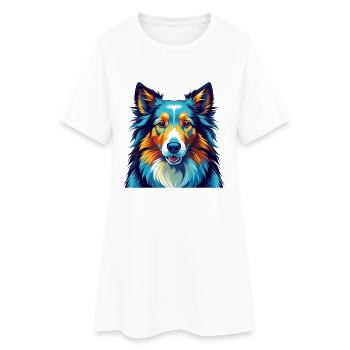 Chien de berger Shetland race Coloré Dessin animé Kawaii - Robe T-shirt Femme - blanc - Devant