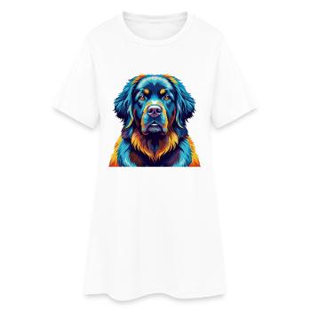 Terre-Neuve Chien Race Coloré Dessin animé Kawaii - Robe T-shirt Femme - blanc - Devant